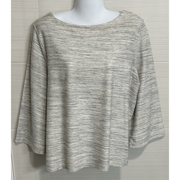 Old Navy Textured Knit Boat Neck Tunic Heather Gray White 3/4 Flare Sleeve XL - Picture 1 of 10